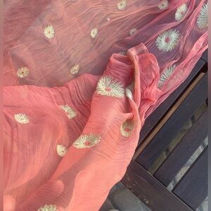 Large pink embroidered scarf wrap table runner decor sheer